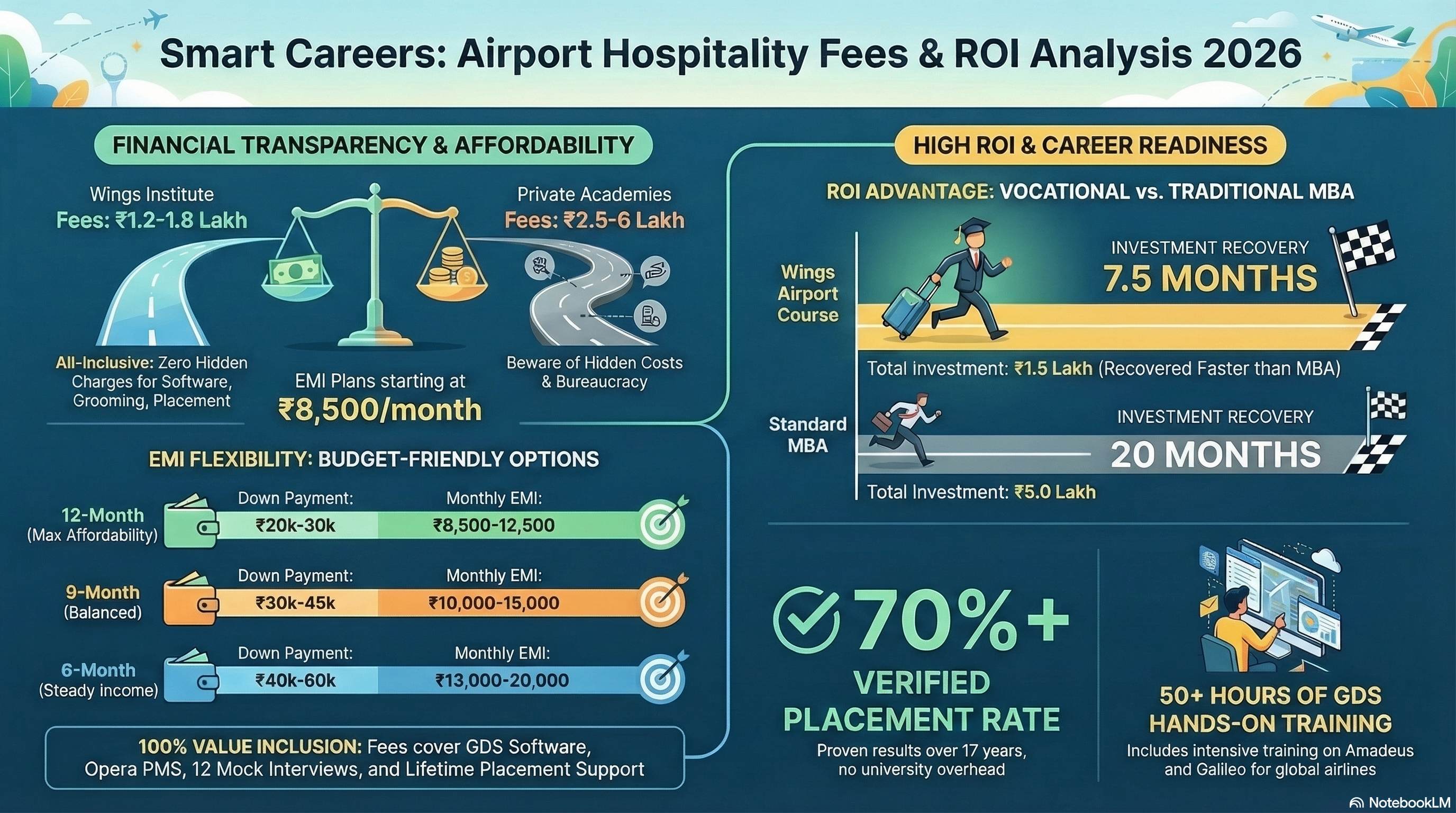 Airport Hospitality Management Fees 2026: ₹1.2-1.8L Complete - Ground Staff career guide from Wings Institute Vadodara Gujarat